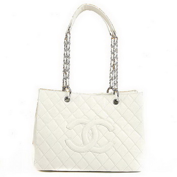 AAA Chanel Classic CC Shopping Bag A35899 White Caviar Silver Hardware Knockoff